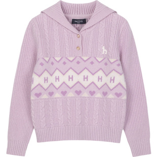 hazzys哈吉斯童装女童羊毛衫秋冬新品海军领绵羊毛针织上衣