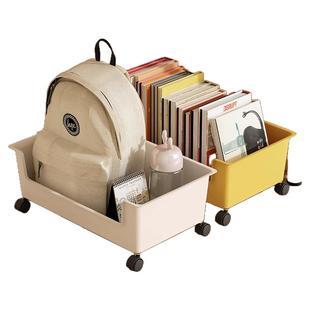 桌下书本收纳盒带滑轮书包可移动书箱书架装放书籍箱学生桌面宿舍神器箱子置物架小推车办公室工位滑轮大容量