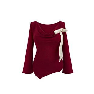 Babes【红纱涟漪】大码性感风纯欲一字肩蝴蝶结收腰显瘦套装