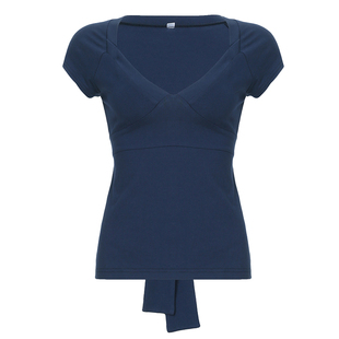 SWEETOWN极简主义#设计感后背绑带深V领短袖上衣显瘦百搭蓝色T恤