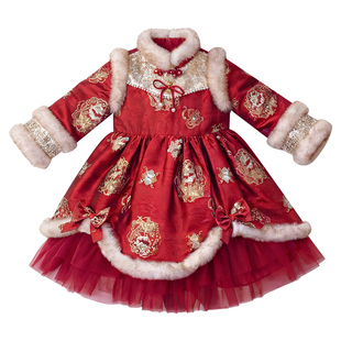 女童国风拜年服连衣裙冬季2026新款儿童过年新中式汉服公主裙冬款