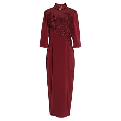 JAN AN NO简爱诺春装立领刺绣中式旗袍连衣裙喜庆礼服J2210077LQ