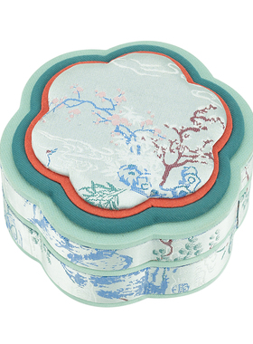 国风梅花锦盒刺绣绸缎