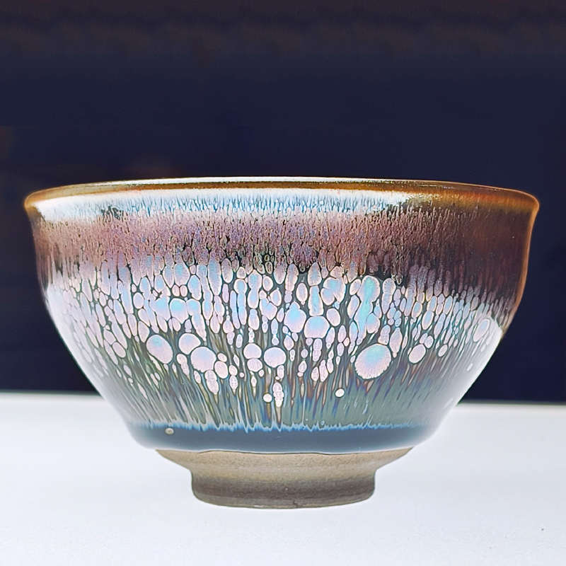 福建花雕名家彩金油滴建盏天目盏茶具主人茶杯纯手工铁胎陶瓷