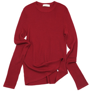 菲伊唐圆领套头衫修身显瘦百搭针织打底衫绵羊毛女冬长袖女打底衫