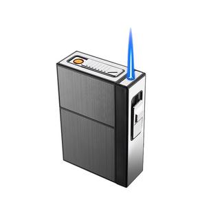 20支装烟盒打火机一体直冲火机防风充电充气便携式香烟盒子男刻字