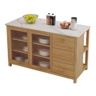 开放式厨房中岛台可移动料理吧台餐桌靠墙一体收纳柜原木风餐边柜