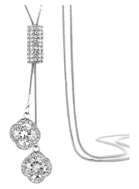 闪亮锆石四叶草长款流苏毛衣链