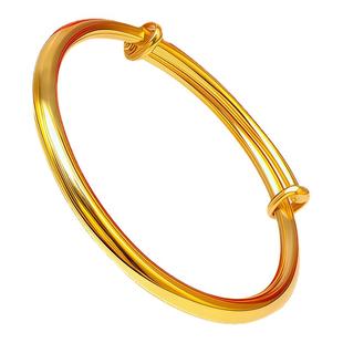 金包银素圈手镯女款999足金包银光面实心推拉镯子黄金手环送老婆