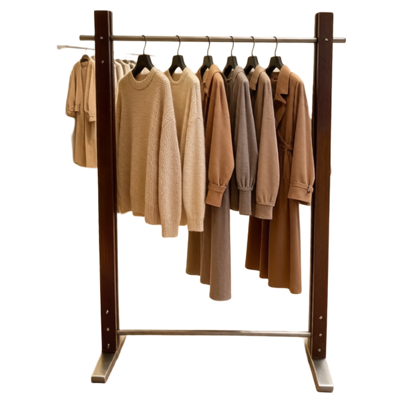 服装店中岛胡桃木色中古风展示架