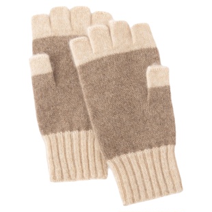 新款拼色露指羊绒手套100%纯山羊绒半指手套男女办公学生写字手套