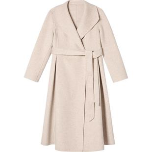 LK BENNETT燕麦色绵羊毛大衣冬新款高级感腰带设计a字长款毛呢外