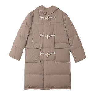 新款 韩版长款721 羽绒服牛角扣连帽休闲通勤 羽绒服 大衣L:305g