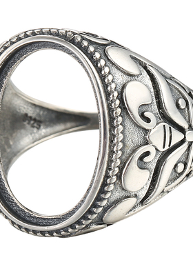 南红纯银镶嵌蜜蜡绿松石戒指空托