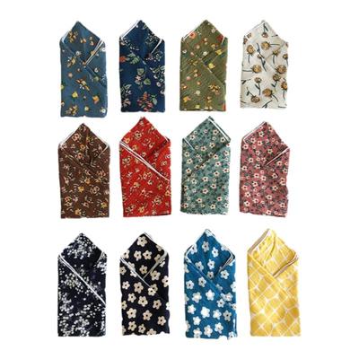 春夏日系棉麻复古小碎花护颈方巾