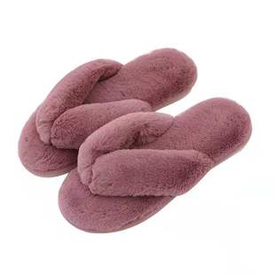 空调房拖鞋秋冬家居夹脚棉拖鞋女仿兔毛毛绒防滑居家人字拖鞋漏趾