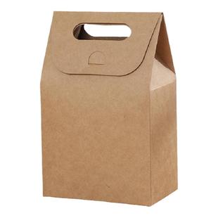 纯色牛皮纸盒手提式纸袋装糖果食品包装盒便携零食甜点打包饼干袋