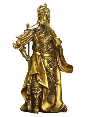 纯铜关公摆件立刀托元宝关二爷