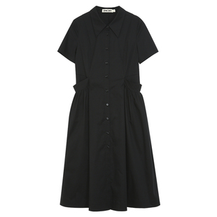 omont蛋挞家 大口袋短袖衬衫连衣裙女夏季新款设计感显瘦裙子