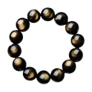 黑曜石手串女男黑耀石东海水晶玛瑙玉石彩虹猫眼散珠子金曜石手链