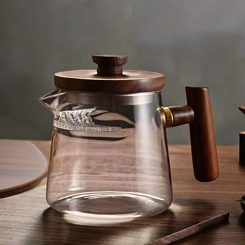 木把月牙茶壶带盖玻璃公道杯绿茶泡茶器茶漏一体茶海加厚分茶器