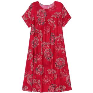 夏季中老年女士棉绸睡裙新款加大码宽松妈妈休闲洋气家居服连衣裙