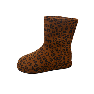 加绒豹纹雪地靴女2025冬季新款勃肯鞋女平底短靴保暖棉鞋中筒靴子