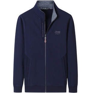 JEEP吉普男装纯棉加绒夹克男士外套秋冬休闲上衣立领拉链卫衣开衫