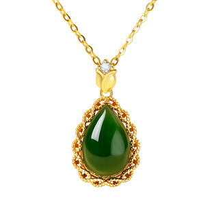 宫里上新和田玉项链女纯银碧玉水滴吊坠玉石新中式生日礼物送妈妈