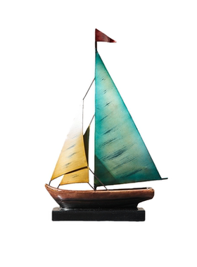 冰湖蓝复古铁艺帆船摆件