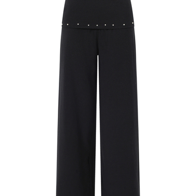 SoloForTwo 柔软舒心裤 撞钉散步休闲裤 夏天羊毛翻边针织阔腿裤