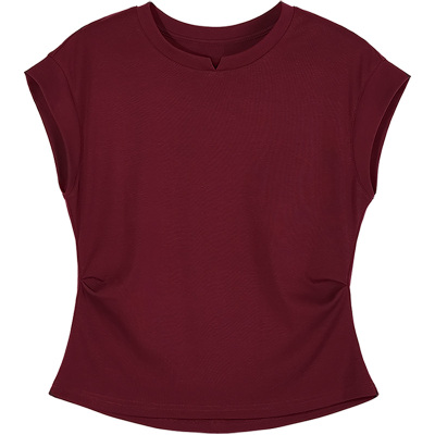 2026夏季新款白色圆领短袖t恤女设计感小众洋气显瘦女士掐腰上衣