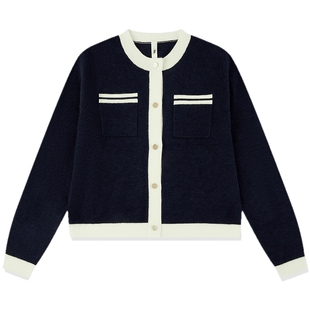 乔丹小香风开衫毛衣女士2026春季新款红色新年本命年气质撞色上衣