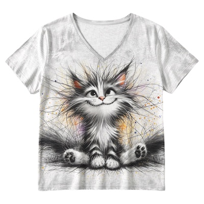 Printed V-neck pullover short sleeved T-shirt 印花v领套头T恤