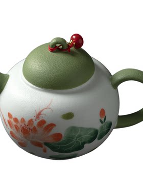 植述手绘陶瓷茶具礼盒薄荷绿莲花茶壶茶杯套装一壶一杯送长辈朋友