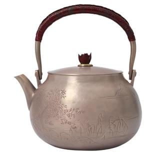 恋物志银器 纯银999银壶足银紫皮釉色手工一张打錾刻烧水壶 云海