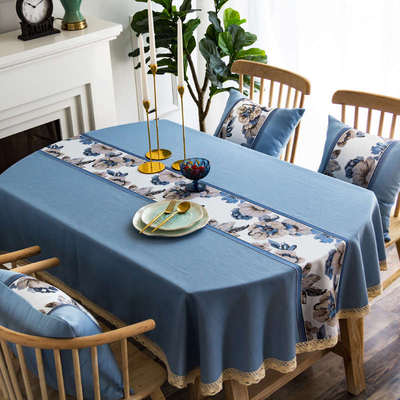 长椭圆形桌布布艺中式餐布素色简约可伸缩折叠桌椭圆餐桌布茶几布