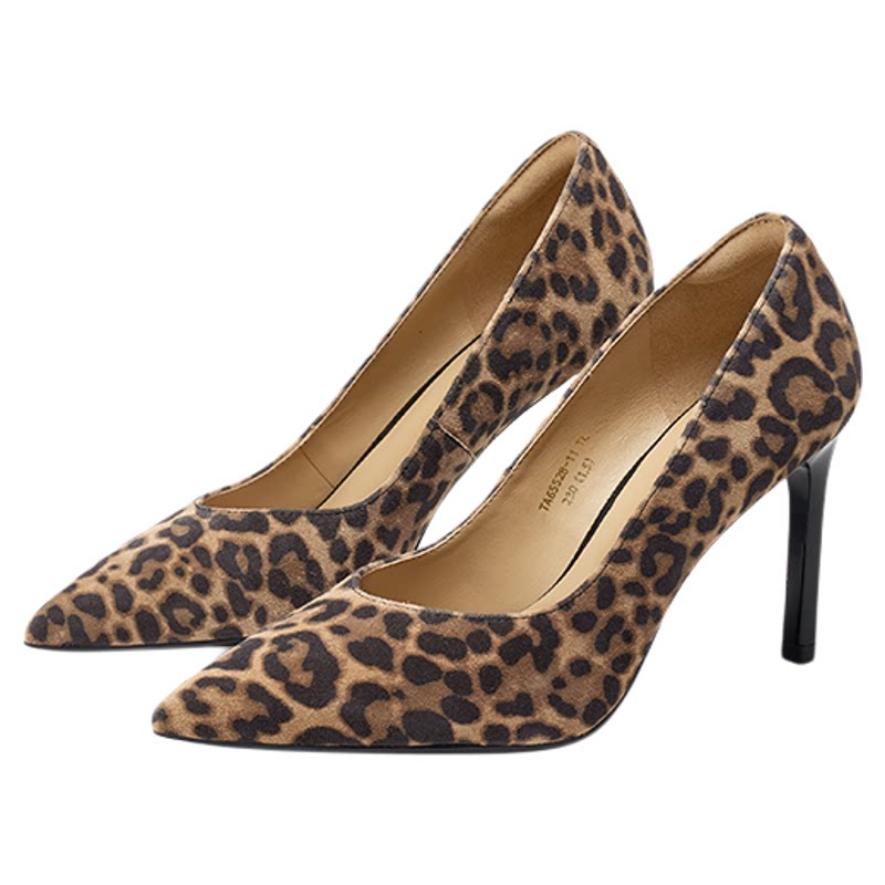 蹀愫秋冬尖头豹纹气质高跟鞋9厘米浅口单鞋TA65528-11