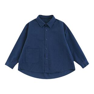幼悠男童2026新款长袖简约翻领纯色衬衫春秋时尚涂鸦可拆领带上衣
