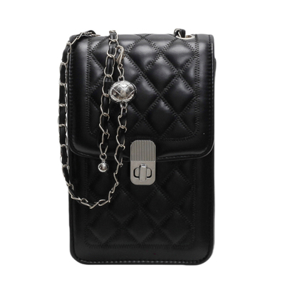 麦瑞雅菱格链条银色手机小方包