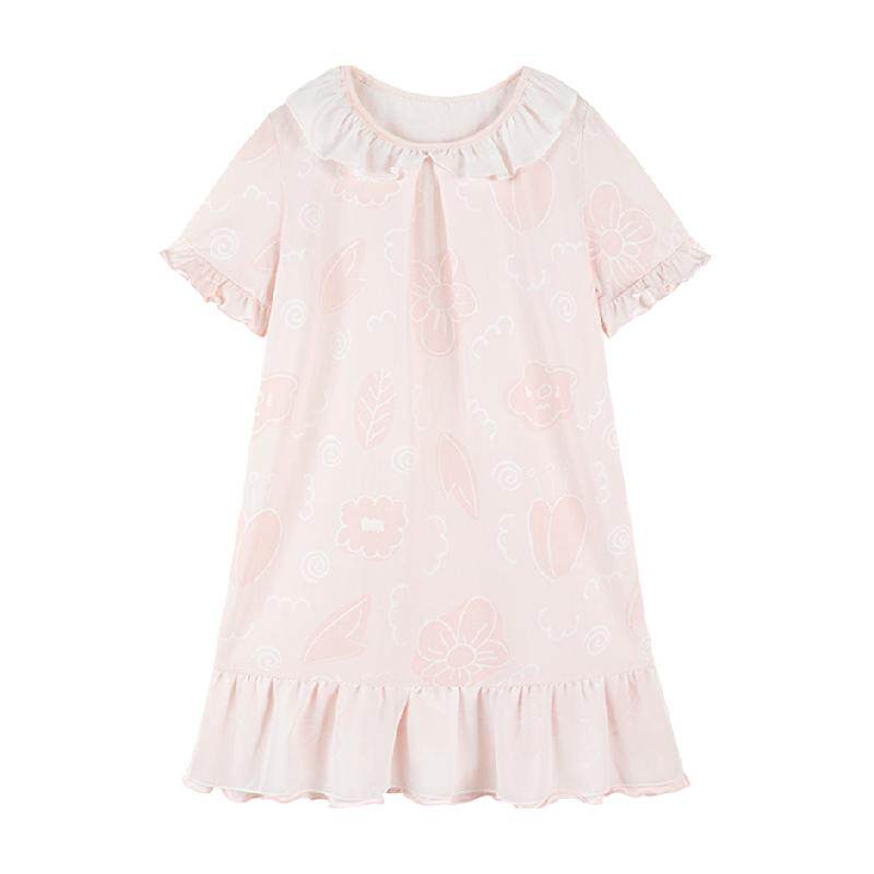 YEEHOO/英氏女童睡裙5A级抑菌睡衣夏季儿童纯棉短袖公主风家居服