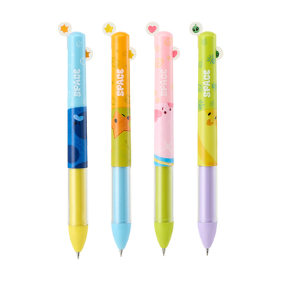 宇宙之旅晃晃耳朵双色按动中性笔高颜值ins可爱0.5黑红速干笔顺滑轻盈ST精致涂鸦刷题双色笔