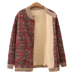 胖奶奶大码加绒开衫毛衣妈妈秋冬装针织厚外套中老年女装加肥加宽