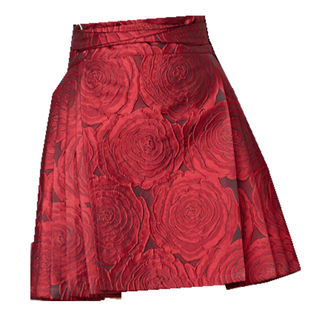 赫本风红色提花半身裙女春季新款遮胯显瘦a字伞裙百褶短款马面裙