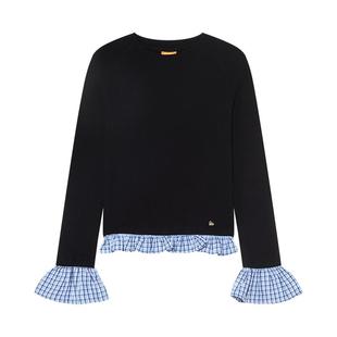 NOISY TEDDY25秋季新款复古高级感格纹女士拼接圆领长袖T恤衫时尚