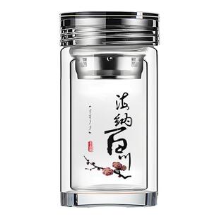 矮胖创意双层玻璃杯隔热真空泡茶水杯子矮胖形户外车载喝水高档