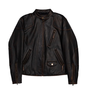 特叔时尚毒液RRL短款男士牛皮皮衣茶芯复古外套真皮机车秋冬夹克