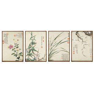 新中式客厅中国风装饰画梅兰竹菊水墨画书房挂画茶室工笔花卉壁画