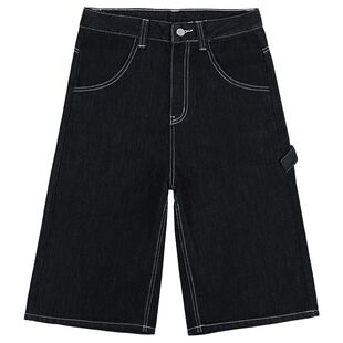 复古直筒宽松牛仔七分短裤男女春季秋冬2026新款阔腿休闲过膝裤子
