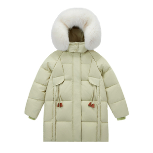 吧比熊儿童羽绒服中长款女童带毛领加厚公主风抗寒过膝冬季外套